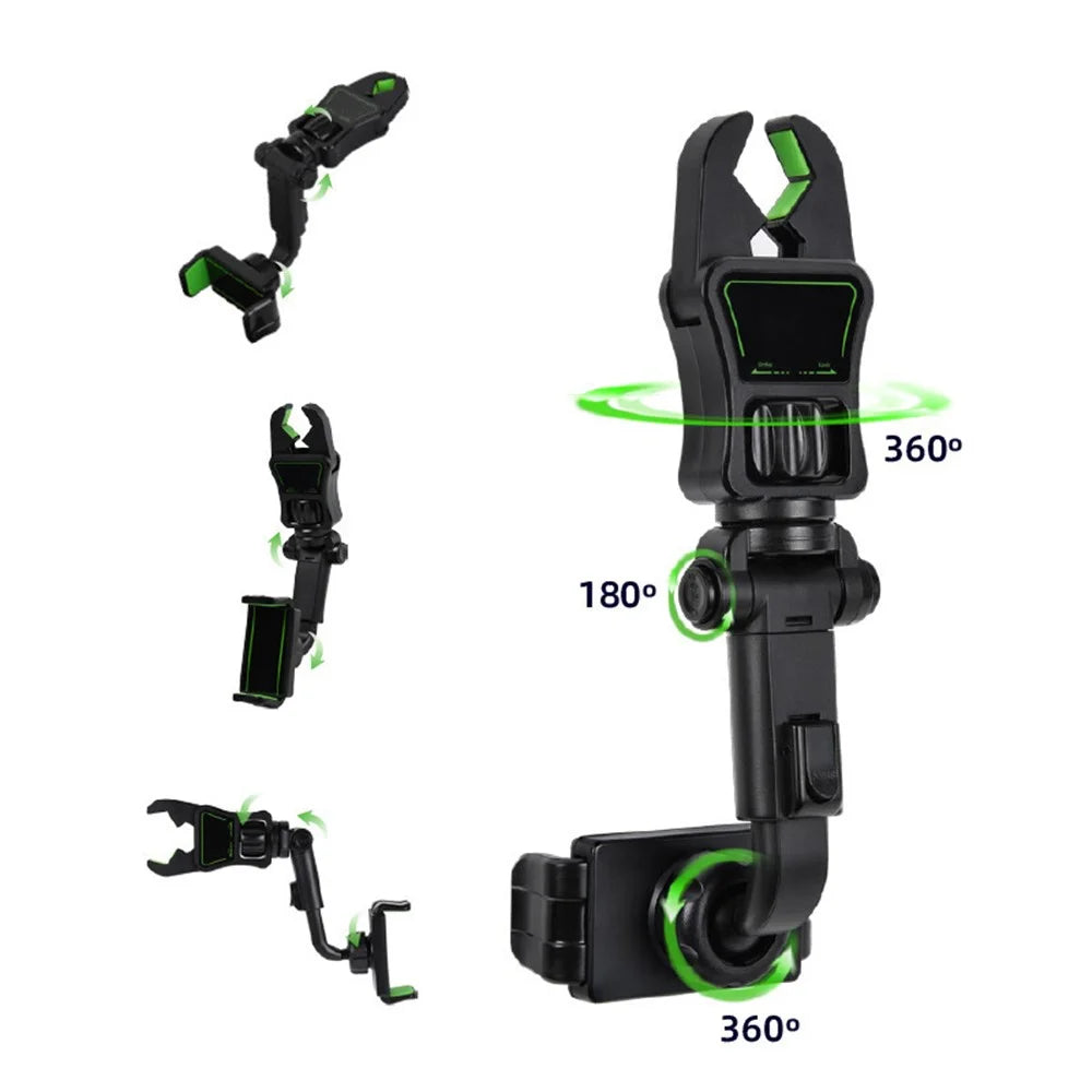 Car Rotating Rearview Mirror Mount Phone Holder Clip Adjustable GPS Navigation Bracket - 6
