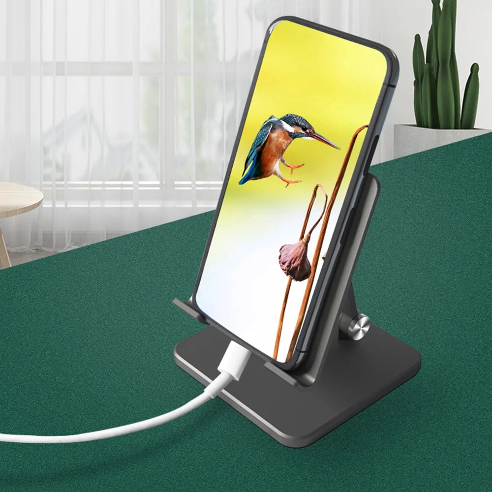 MT-133 Aluminum Alloy Adjustable Phone Stand Desktop Anti-slip Folding Cell Phone Holder for iPhone/Huawei/Samsung - Grey - 7
