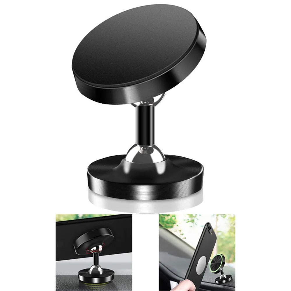 DW-55 Frosted Magnetic Car Dashboard Phone Holder Stand 360 Degrees Rotating Metal Phone Bracket - Black - 1