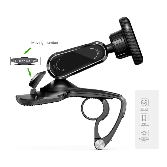 212-C Multi-function Universal Vehicle Dashboard Phone Clamp Holder 360-degree Rotating Magnetic Cell Phone Mount Stand with Phone Number Sticker - 3