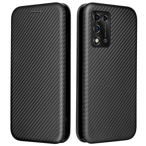 Magnetic Anto-absorbed PU Leather Carbon Fiber Anti-scratch Texture Stand Mobile Phone Case with Card Slot for ZTE Libero 5G II - Black - 1