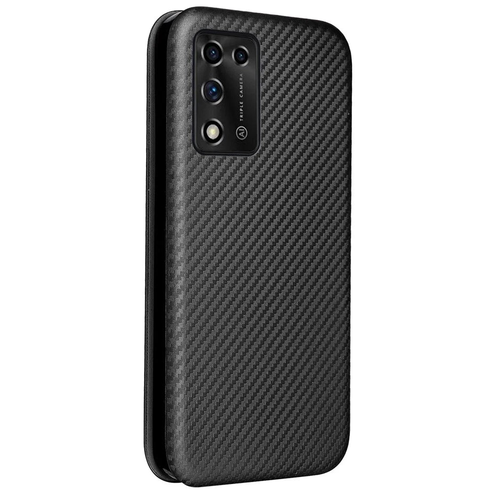 Magnetic Anto-absorbed PU Leather Carbon Fiber Anti-scratch Texture Stand Mobile Phone Case with Card Slot for ZTE Libero 5G II - Black - 3