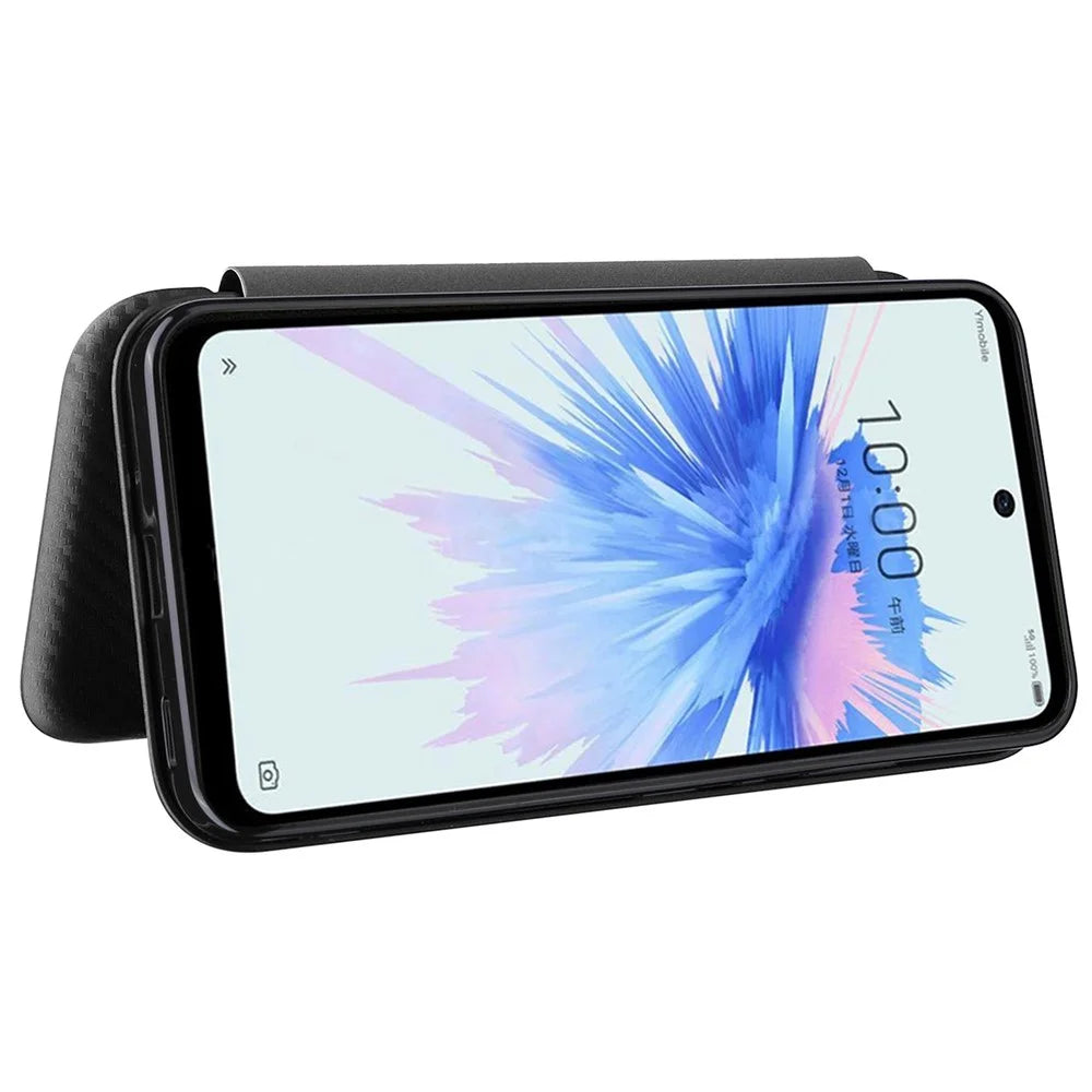 Magnetic Anto-absorbed PU Leather Carbon Fiber Anti-scratch Texture Stand Mobile Phone Case with Card Slot for ZTE Libero 5G II - Black - 4