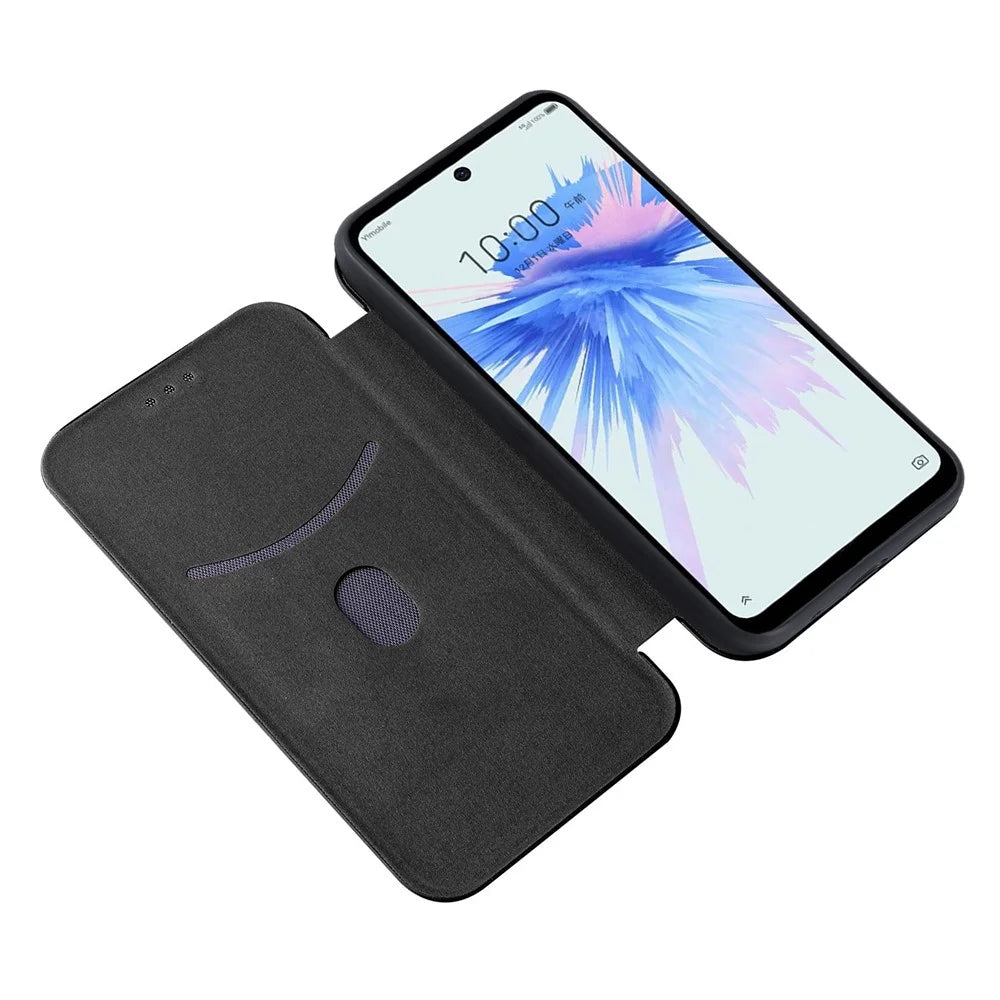 Magnetic Anto-absorbed PU Leather Carbon Fiber Anti-scratch Texture Stand Mobile Phone Case with Card Slot for ZTE Libero 5G II - Black - 5