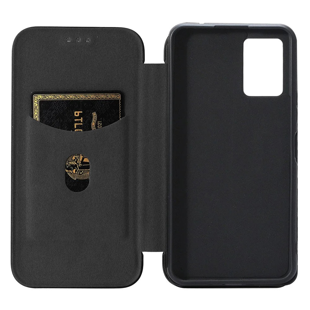 Magnetic Anto-absorbed PU Leather Carbon Fiber Anti-scratch Texture Stand Mobile Phone Case with Card Slot for ZTE Libero 5G II - Black - 6