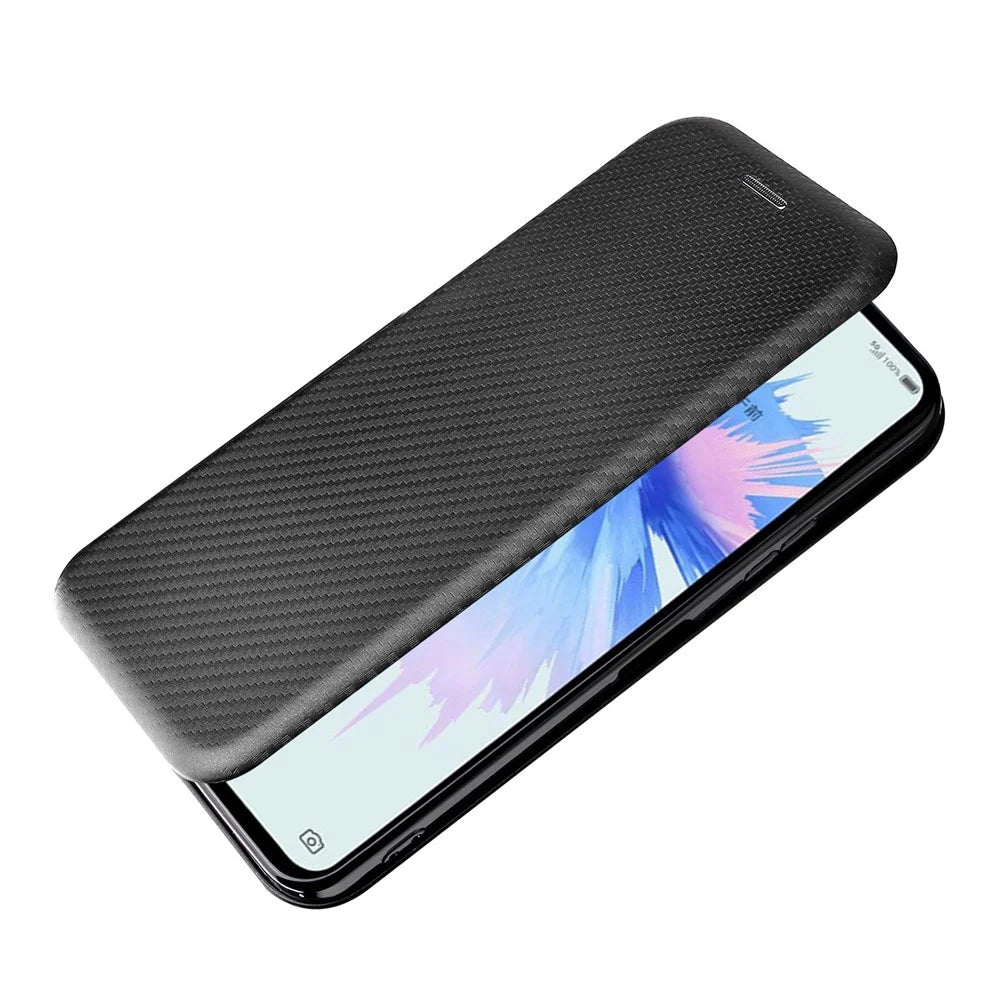 Magnetic Anto-absorbed PU Leather Carbon Fiber Anti-scratch Texture Stand Mobile Phone Case with Card Slot for ZTE Libero 5G II - Black - 7