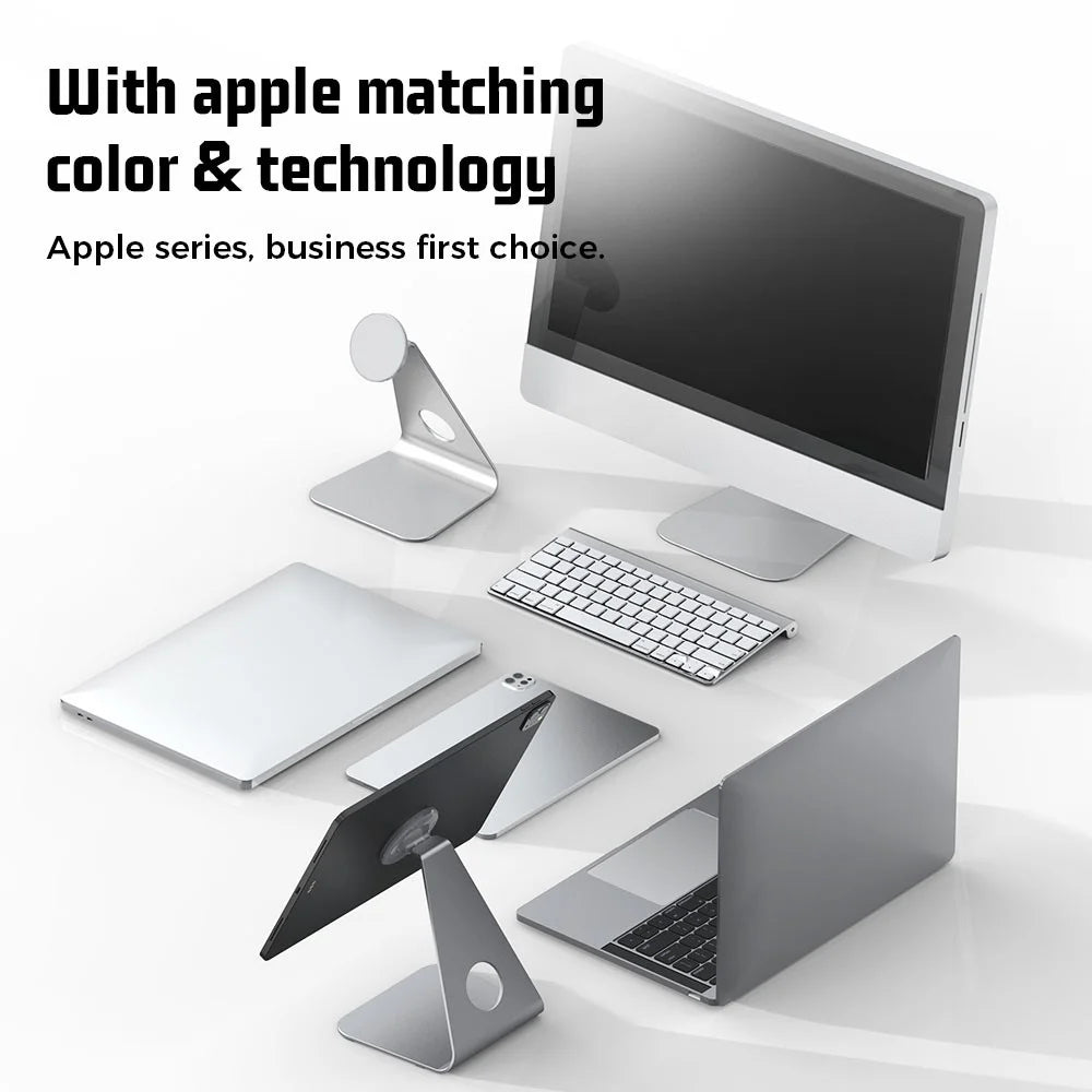 R-JUST PB01-13 Aluminum Alloy Desktop Magnetic Stand L-shaped Non-slip Bracket for iPad iPhone 12/13 - Black - 6