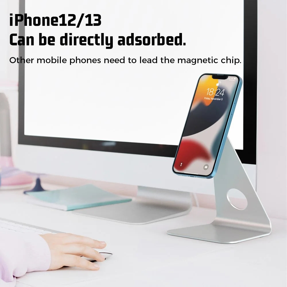 R-JUST PB01-13 Aluminum Alloy Desktop Magnetic Stand L-shaped Non-slip Bracket for iPad iPhone 12/13 - Black - 7
