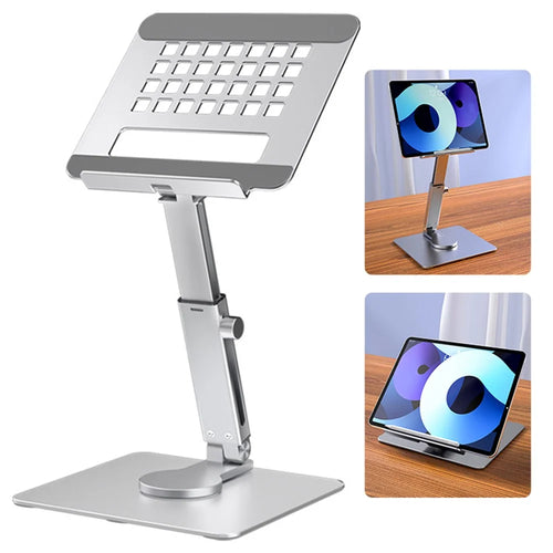 H06 Laptop Holder Riser 360 Degree Swivel Computer Tablet Stand Height Adjustable Aluminum Alloy Desktop Bracket - Silver - 1