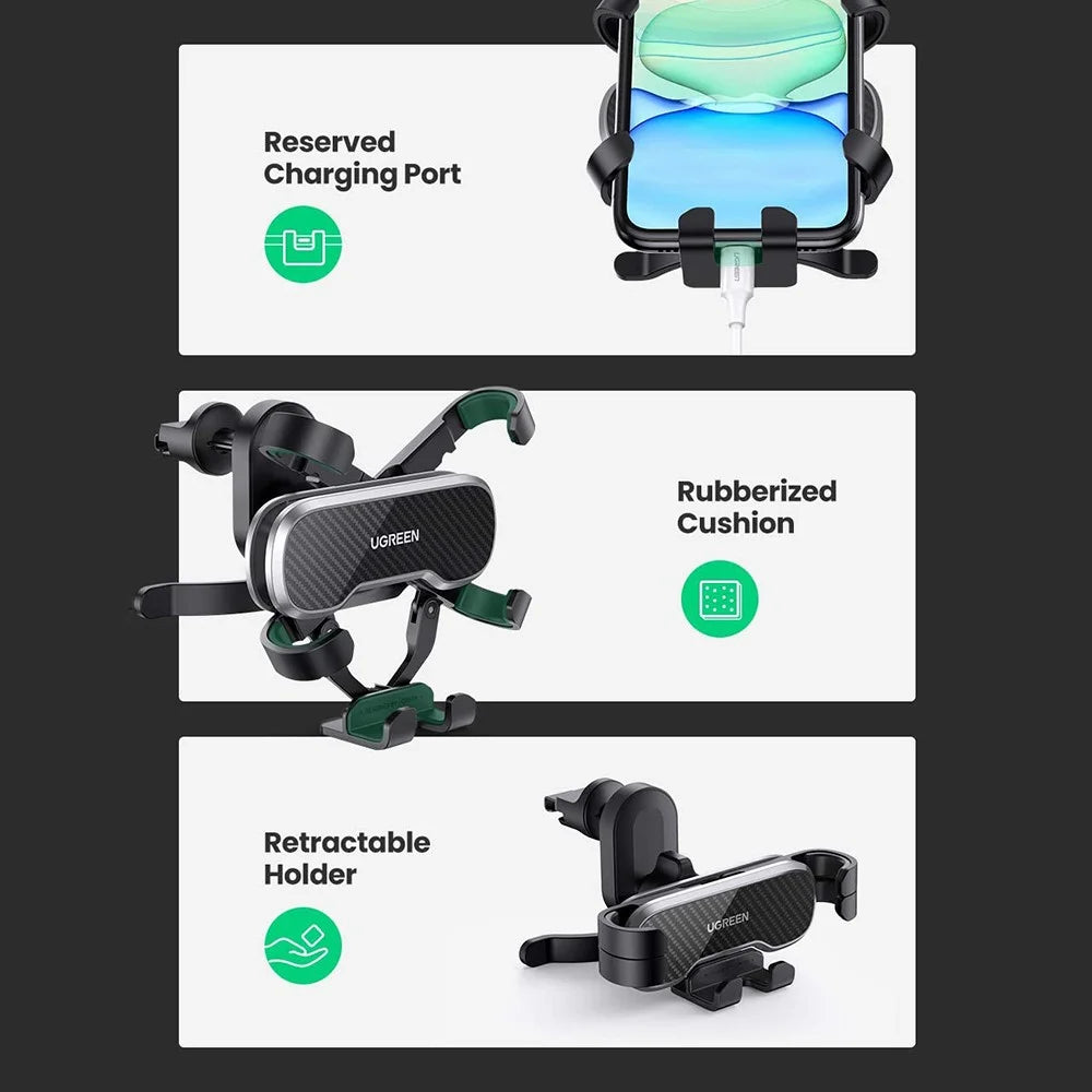 UGREEN For iPhone 13 Pro Max Samsung Galaxy S21 Ultra S20 FE S10 Universal Car Air Vent Mount 360 Degree Rotating Gravity Auto Clamping Phone Holder Bracket - 6