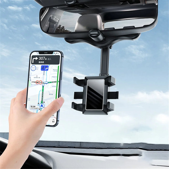 ZJ099 Car Rearview Mirror Mount Phone Holder Rotatable Adjustable Length Cell Phone Bracket - 6