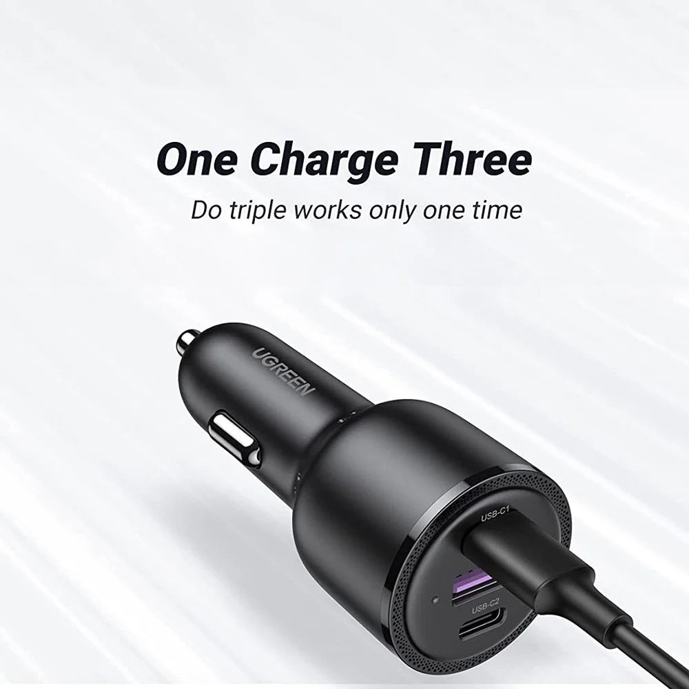 UGREEN For iPhone 13 Pro Max iPad Pro 69W QC3.0 Quick Charger USB + 2x Type-C 3-port Car Cigarette Lighter Adapter - 3