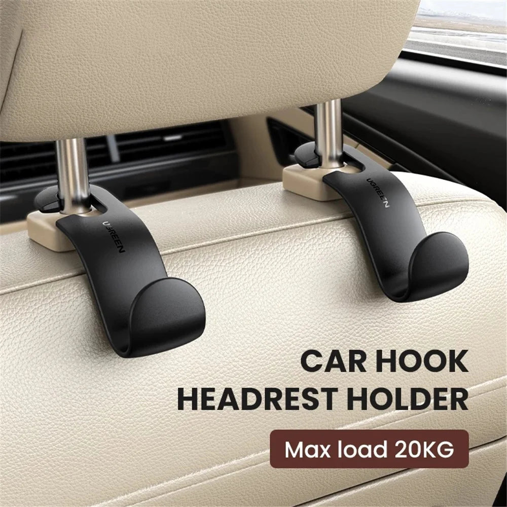 UGREEN 2Pcs Car Seat Headrest Hooks Universal Back Seat Organizer Hanger Storage Hook for Handbag Purse Grocery Bag - 3