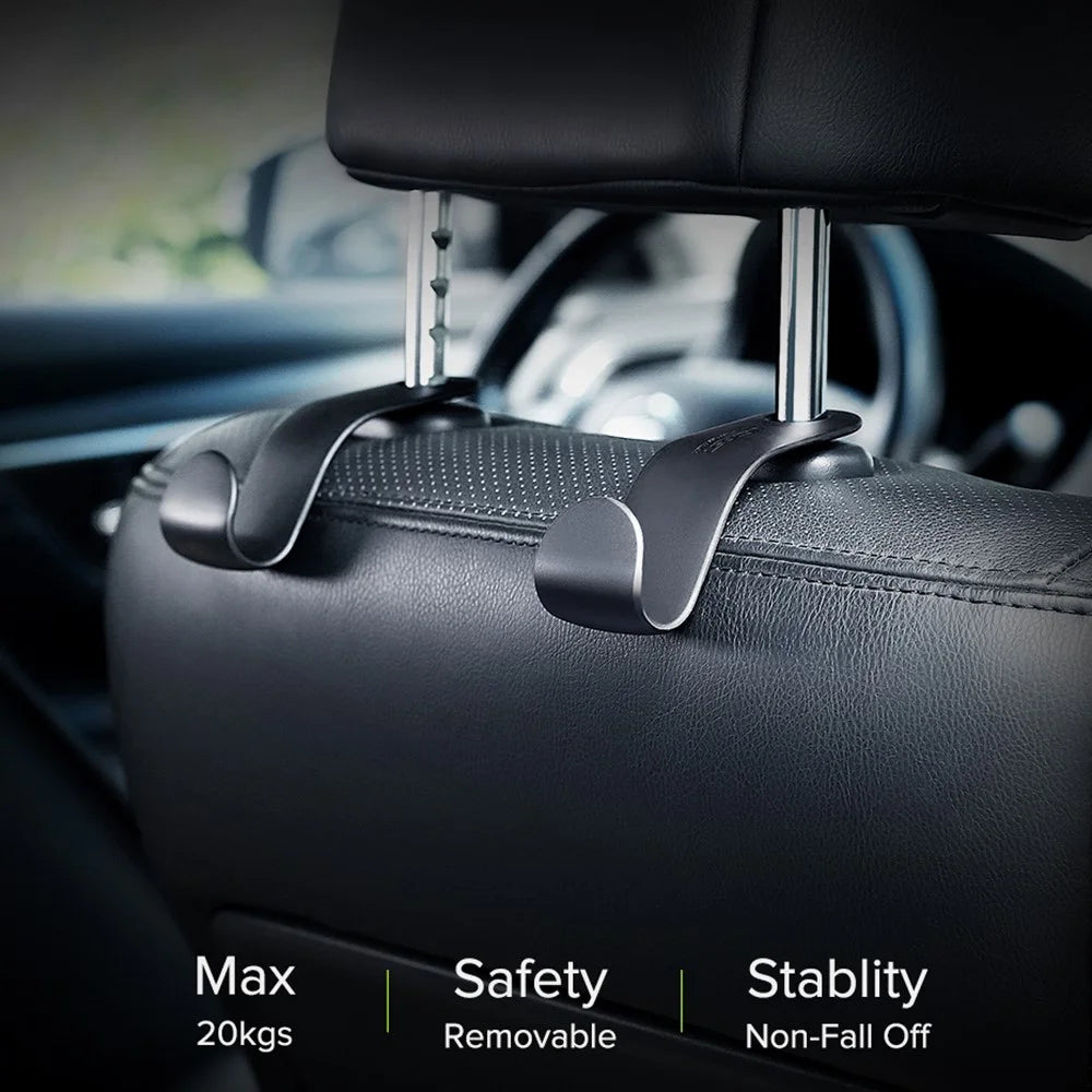 UGREEN 2Pcs Car Seat Headrest Hooks Universal Back Seat Organizer Hanger Storage Hook for Handbag Purse Grocery Bag - 4