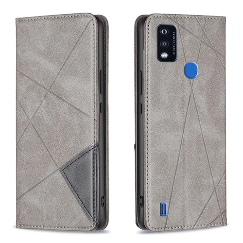 For ZTE Blade A51 Imprinting Pattern Splicing Design Cover with Card Slots Leather Viewing Stand Cell Phone Shell - Grey - 1