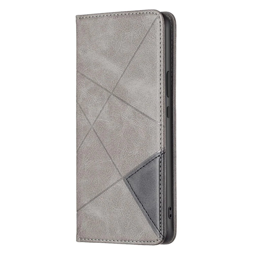 For ZTE Blade A51 Imprinting Pattern Splicing Design Cover with Card Slots Leather Viewing Stand Cell Phone Shell - Grey - 2