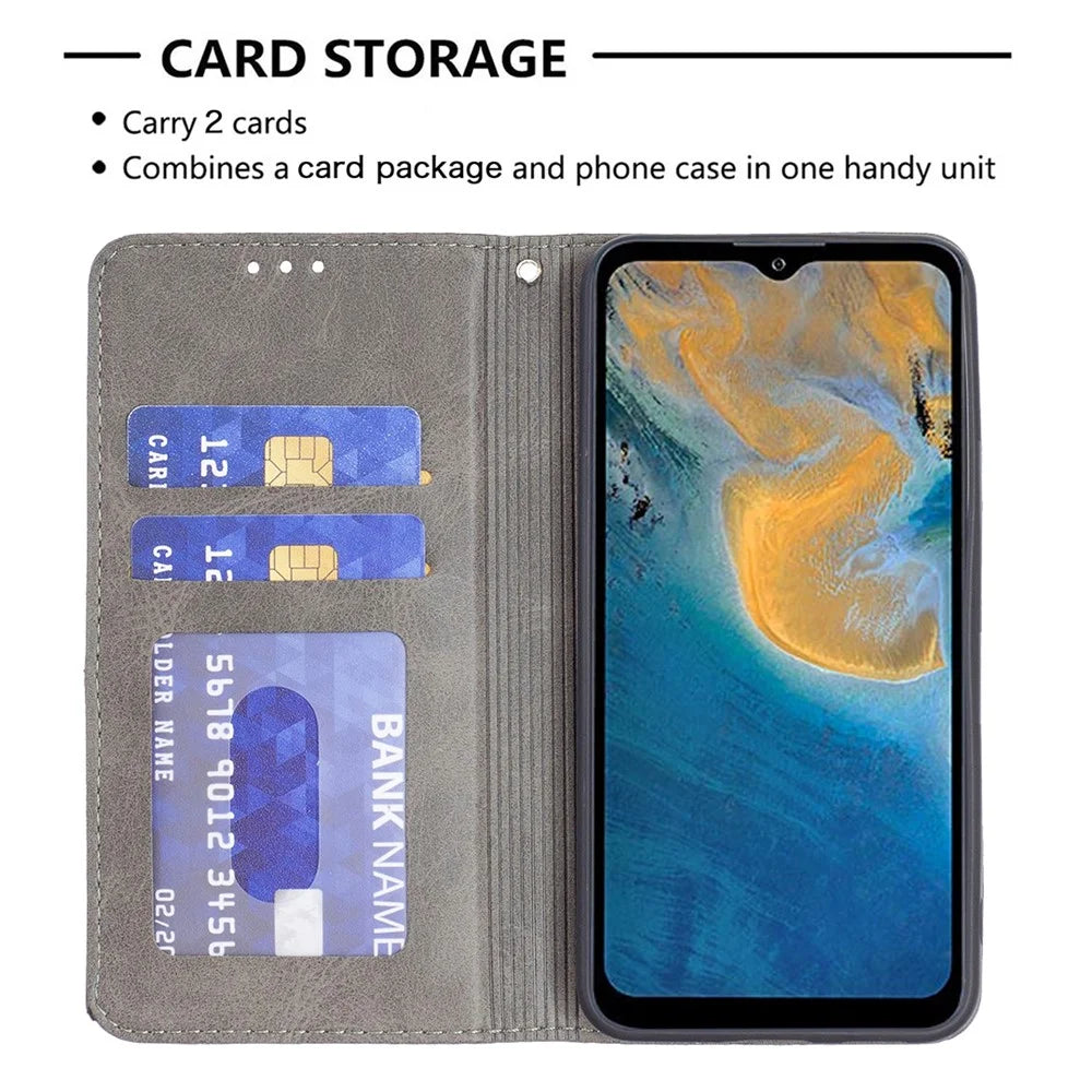 For ZTE Blade A51 Imprinting Pattern Splicing Design Cover with Card Slots Leather Viewing Stand Cell Phone Shell - Grey - 4