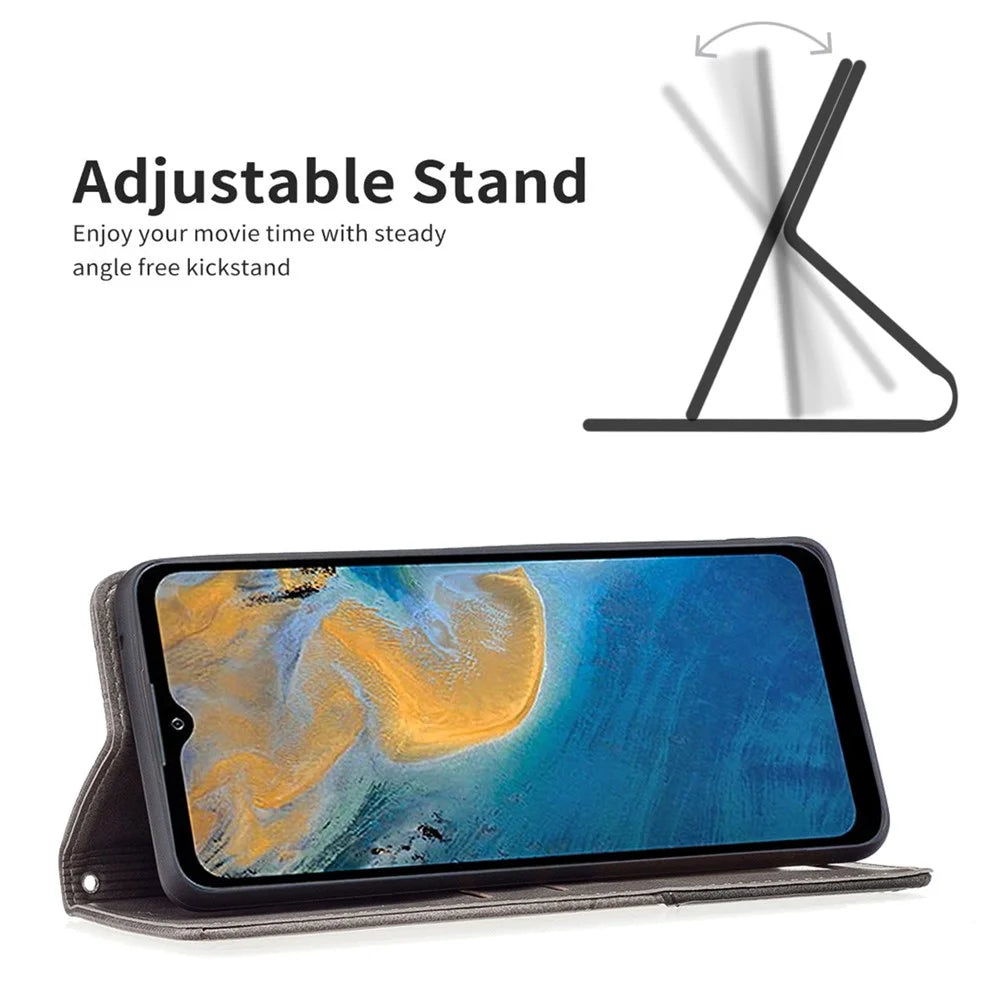 For ZTE Blade A51 Imprinting Pattern Splicing Design Cover with Card Slots Leather Viewing Stand Cell Phone Shell - Grey - 5