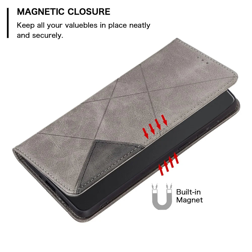 For ZTE Blade A51 Imprinting Pattern Splicing Design Cover with Card Slots Leather Viewing Stand Cell Phone Shell - Grey - 6