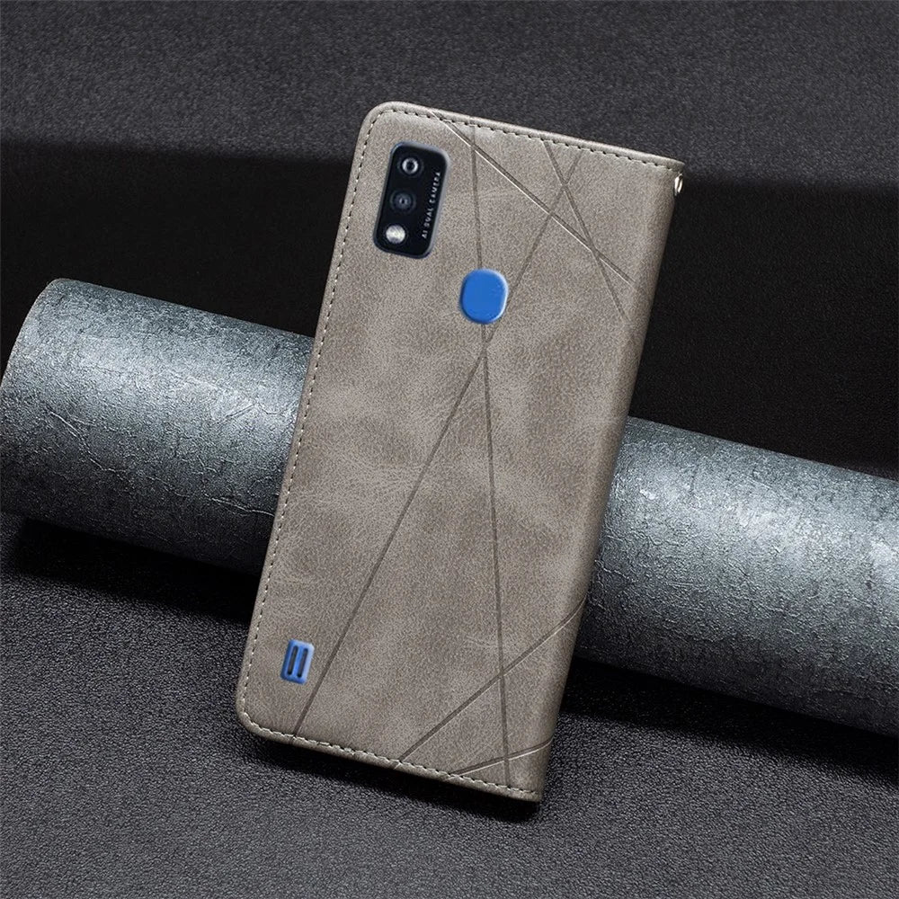 For ZTE Blade A51 Imprinting Pattern Splicing Design Cover with Card Slots Leather Viewing Stand Cell Phone Shell - Grey - 7