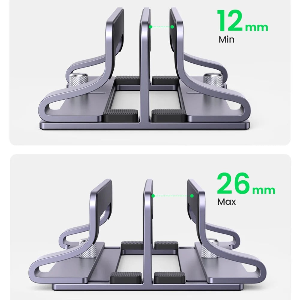 UGREEN 60643 Vertical Desktop Laptop Stand Dual Slot Aluminum Tablet Holder for MacBook Air Pro PC Anti-scratch Adjustable Notebook Rack with Silicone Pads - 3