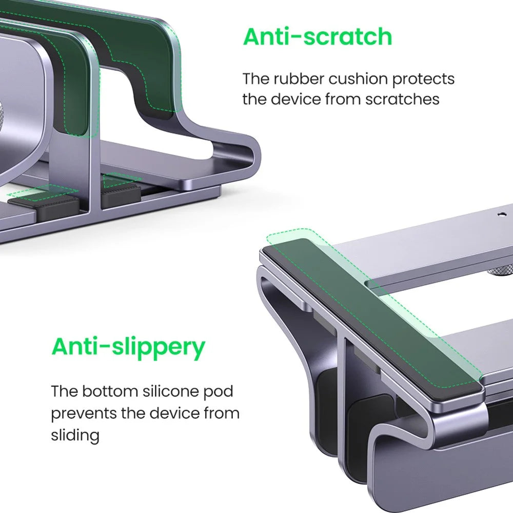 UGREEN 60643 Vertical Desktop Laptop Stand Dual Slot Aluminum Tablet Holder for MacBook Air Pro PC Anti-scratch Adjustable Notebook Rack with Silicone Pads - 5