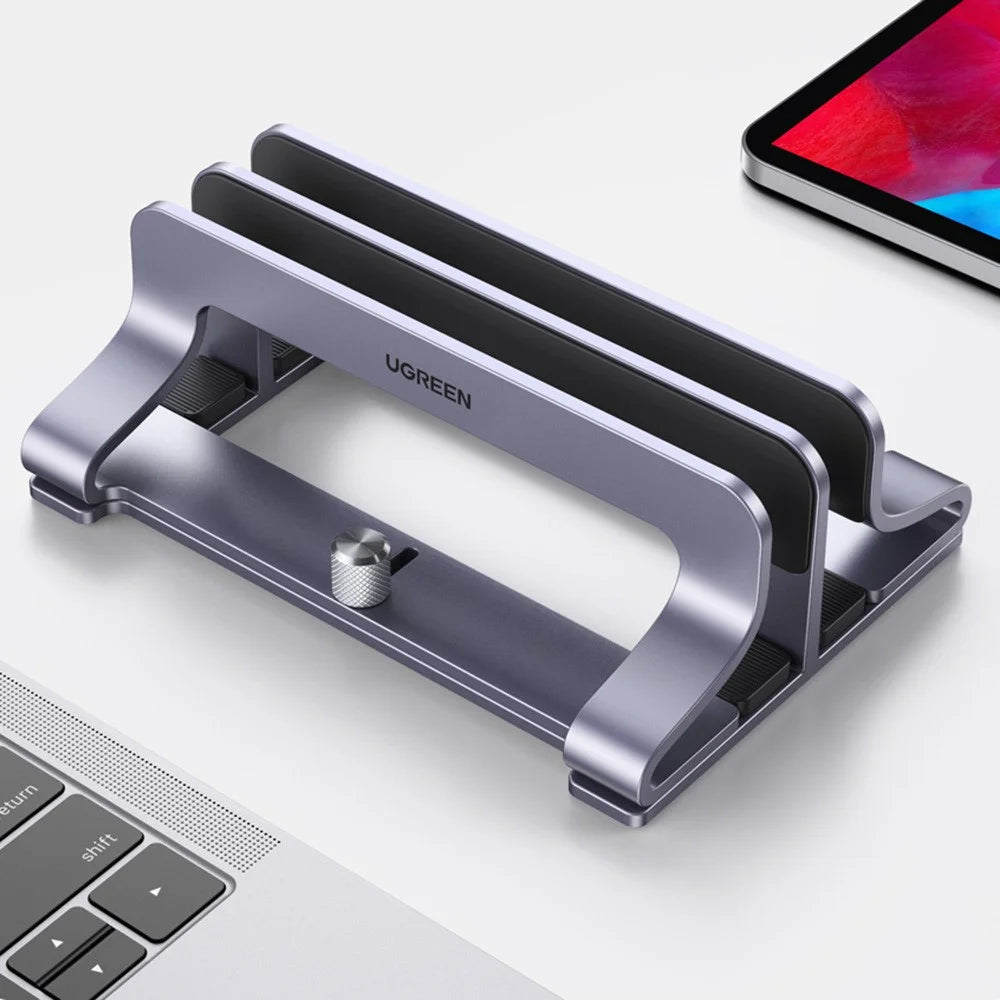 UGREEN 60643 Vertical Desktop Laptop Stand Dual Slot Aluminum Tablet Holder for MacBook Air Pro PC Anti-scratch Adjustable Notebook Rack with Silicone Pads - 6