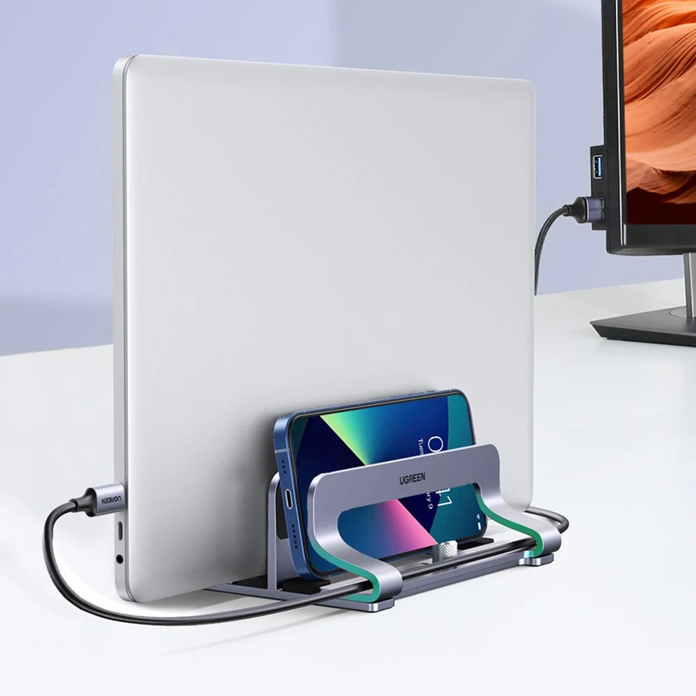 UGREEN 60643 Vertical Desktop Laptop Stand Dual Slot Aluminum Tablet Holder for MacBook Air Pro PC Anti-scratch Adjustable Notebook Rack with Silicone Pads - 7