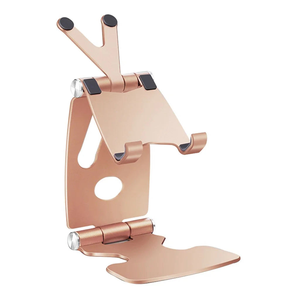 V-shaped Top Design Cell Phone Stand Angle Adjustable Desk Sturdy Folding Tablet Holder Stand for Home Office - Rose Gold - 1