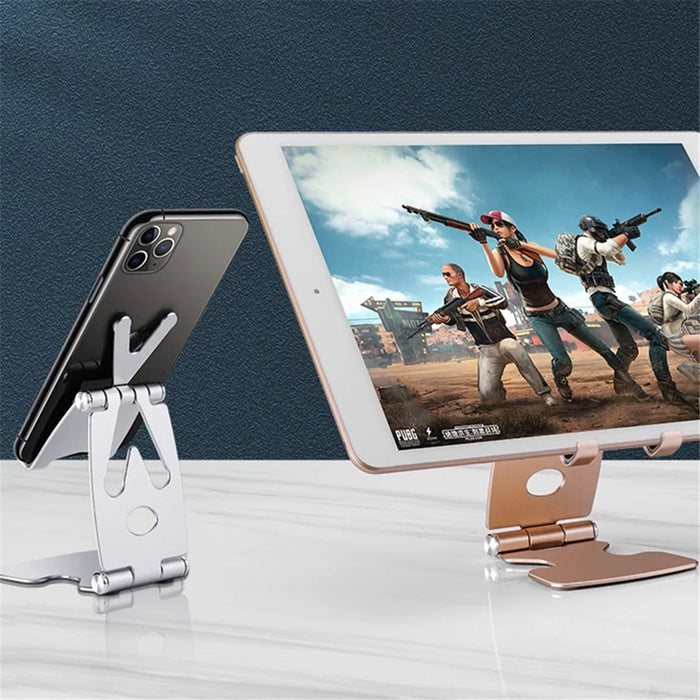 V-shaped Top Design Cell Phone Stand Angle Adjustable Desk Sturdy Folding Tablet Holder Stand for Home Office - Rose Gold - 2