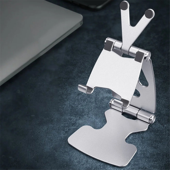 V-shaped Top Design Cell Phone Stand Angle Adjustable Desk Sturdy Folding Tablet Holder Stand for Home Office - Rose Gold - 6