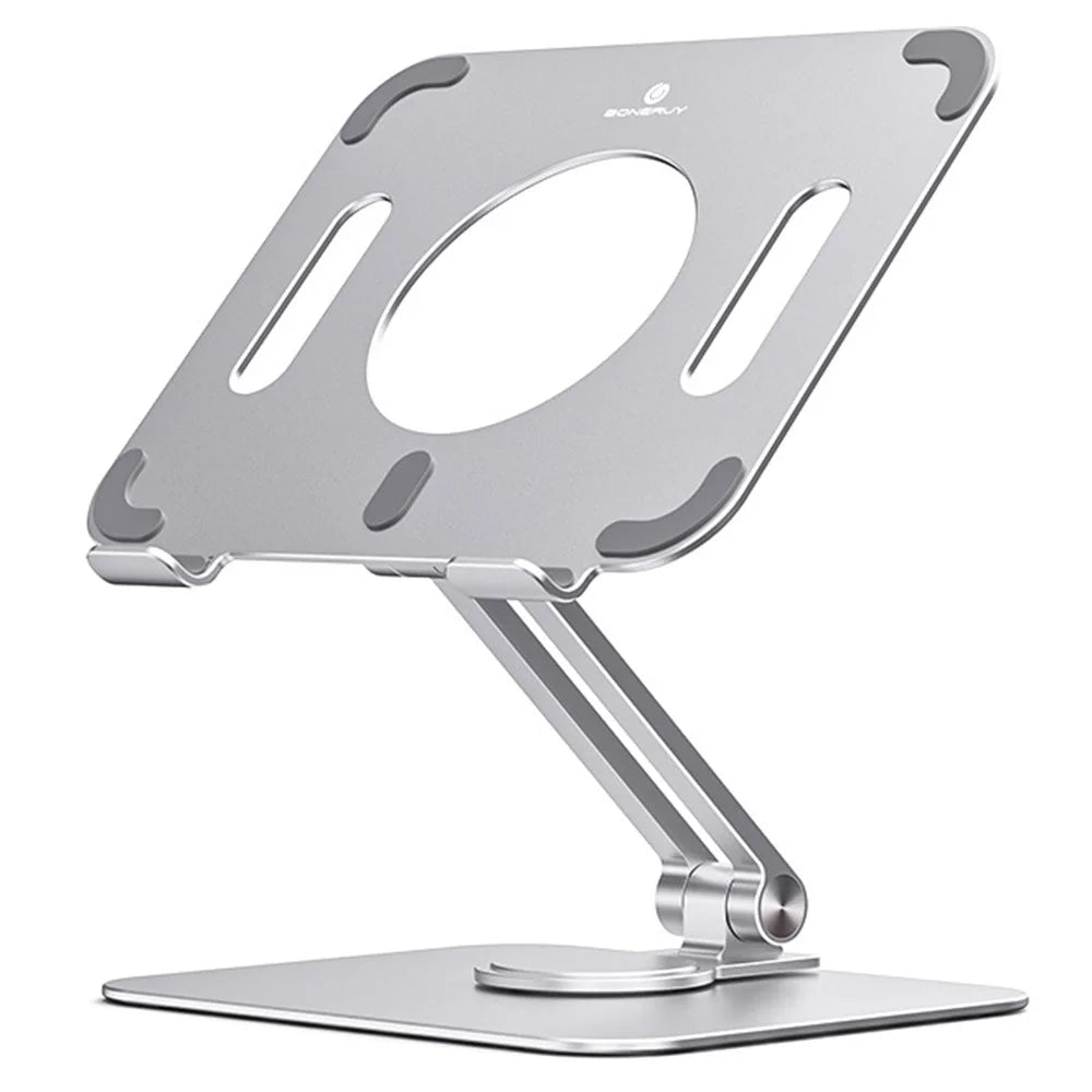 BONERUY L04mini 360 Degree Rotating Tablet Holder Hollow Heat Dissipation Aluminum Alloy Foldable Cradle for iPad - Silver - 1