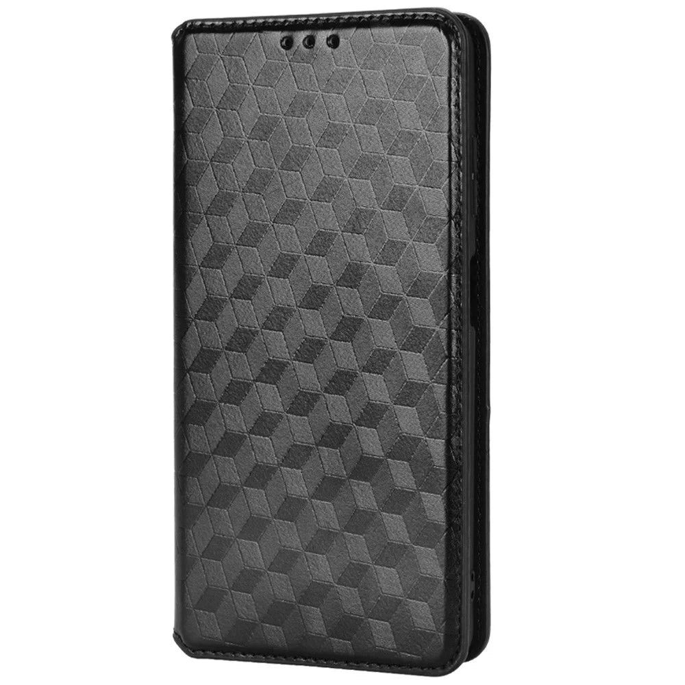 For ZTE Blade A72/Blade V40 Vita Rhombus Imprinted Phone Case Magnetic Auto Closing PU Leather Wallet Stand Shell - Black - 2