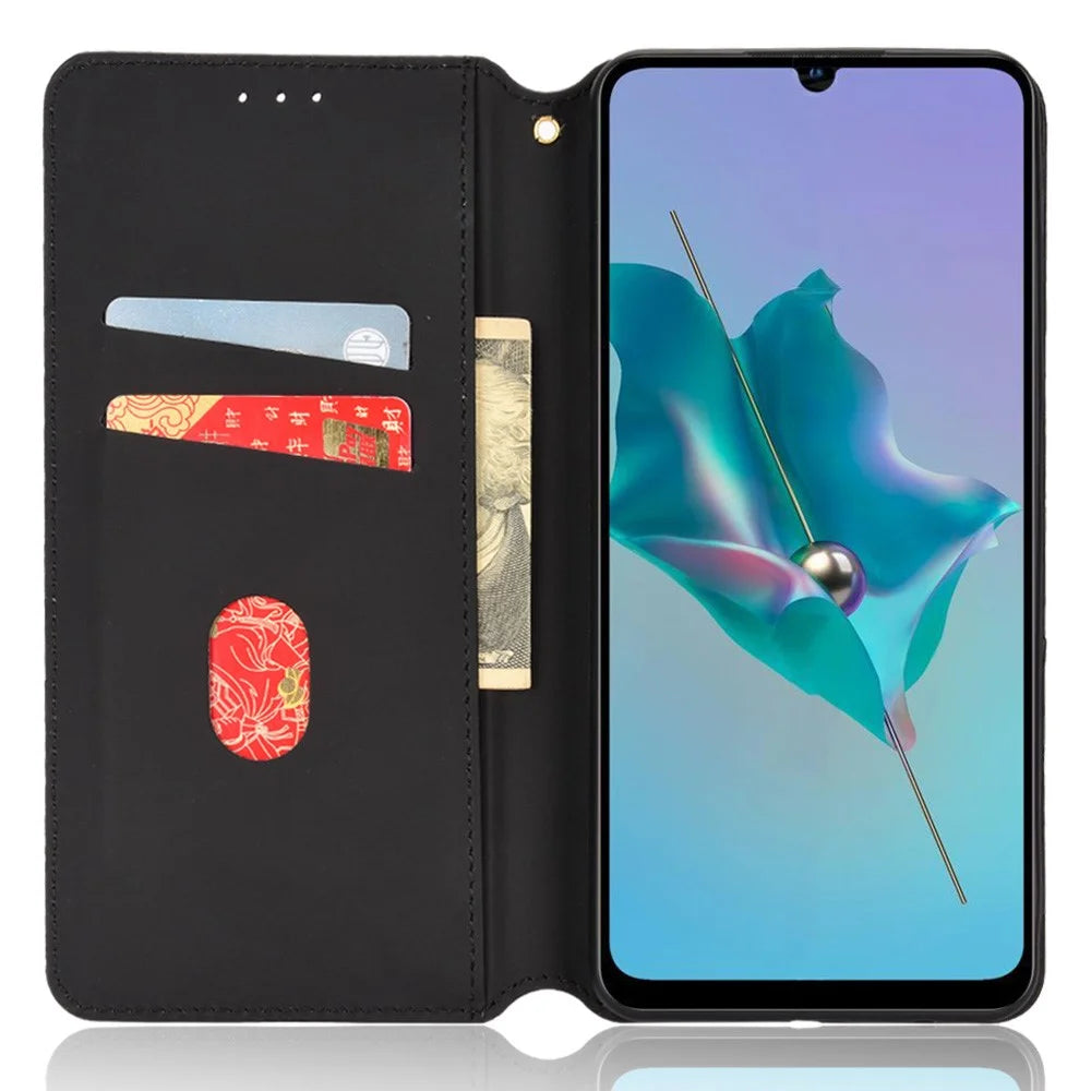 For ZTE Blade A72/Blade V40 Vita Rhombus Imprinted Phone Case Magnetic Auto Closing PU Leather Wallet Stand Shell - Black - 4