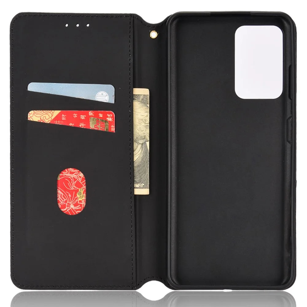 For ZTE Blade A72/Blade V40 Vita Rhombus Imprinted Phone Case Magnetic Auto Closing PU Leather Wallet Stand Shell - Black - 6