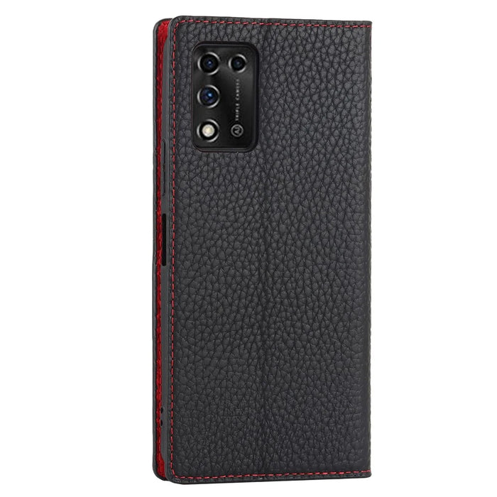 Litchi Texture Genuine Leather Case for ZTE Libero 5G II, Wallet Stand Protective Phone Cover with Hand Strap - Black - 3