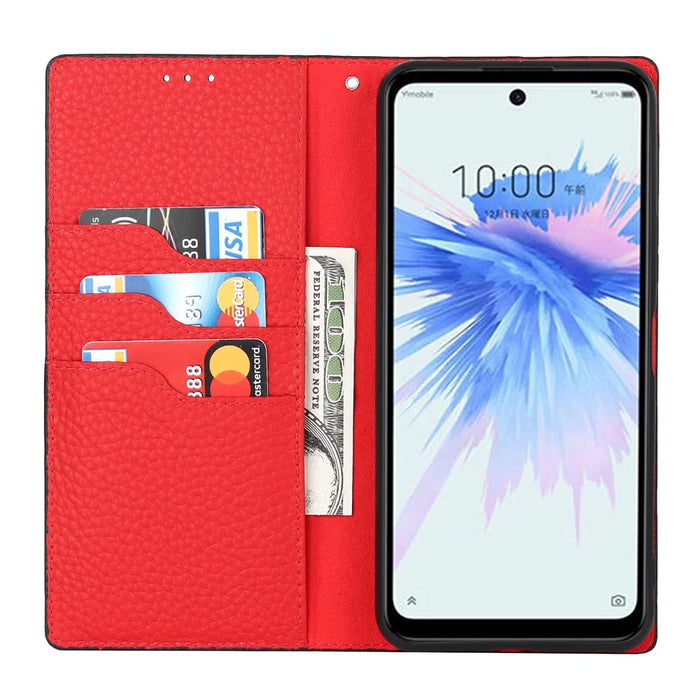 Litchi Texture Genuine Leather Case for ZTE Libero 5G II, Wallet Stand Protective Phone Cover with Hand Strap - Black - 4