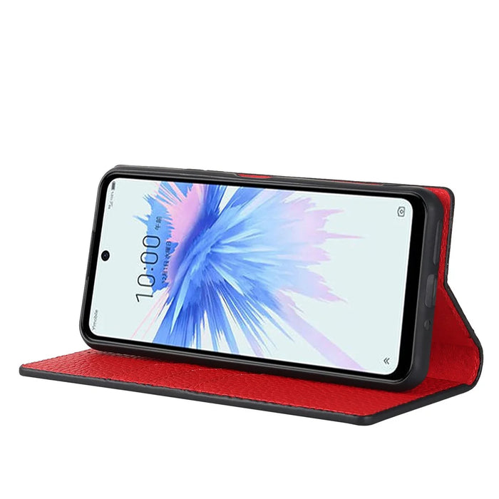 Litchi Texture Genuine Leather Case for ZTE Libero 5G II, Wallet Stand Protective Phone Cover with Hand Strap - Black - 5
