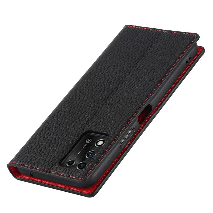 Litchi Texture Genuine Leather Case for ZTE Libero 5G II, Wallet Stand Protective Phone Cover with Hand Strap - Black - 7