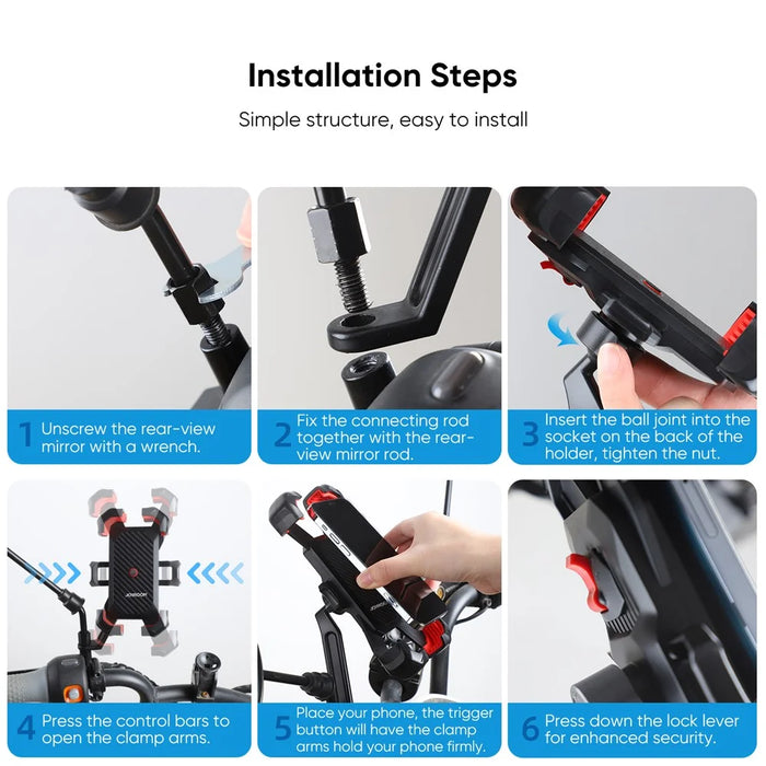 JOYROOM JR-ZS288 Motorcycle Rearview Mirror Mount for 4.7-7 Inch Mobile Phone Holder Bracket - 7
