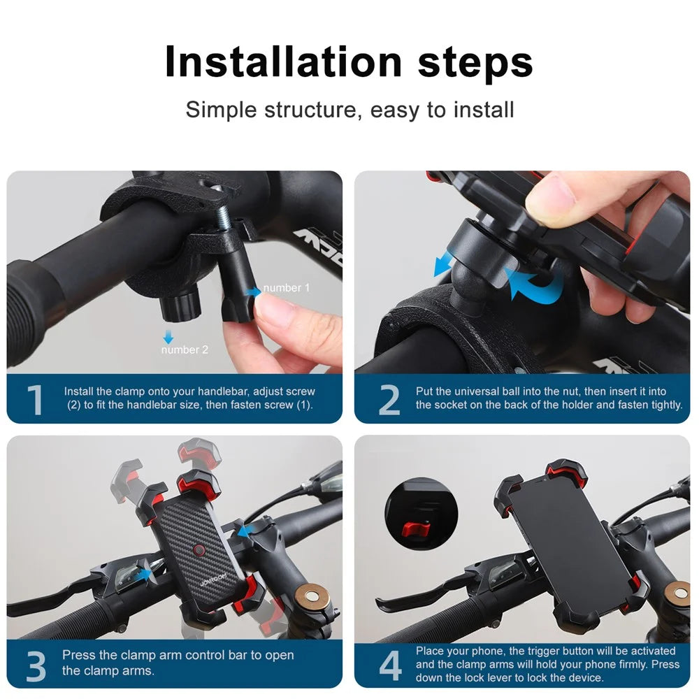 JOYROOM JR-ZS288 Bike Phone Mount Quick Release Bicycle Handlebar Phone Holder Bike Phone Bracket for 4.7-7 inch Cell Phones - Black - 7