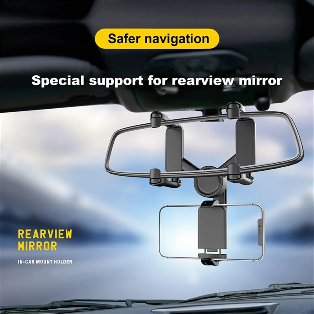 JY-055 Car Rearview Mirror Mobile Phone Stand Navigation Bracket Adjustable Rotation Mobile Phone Holder Mount - Black - 2