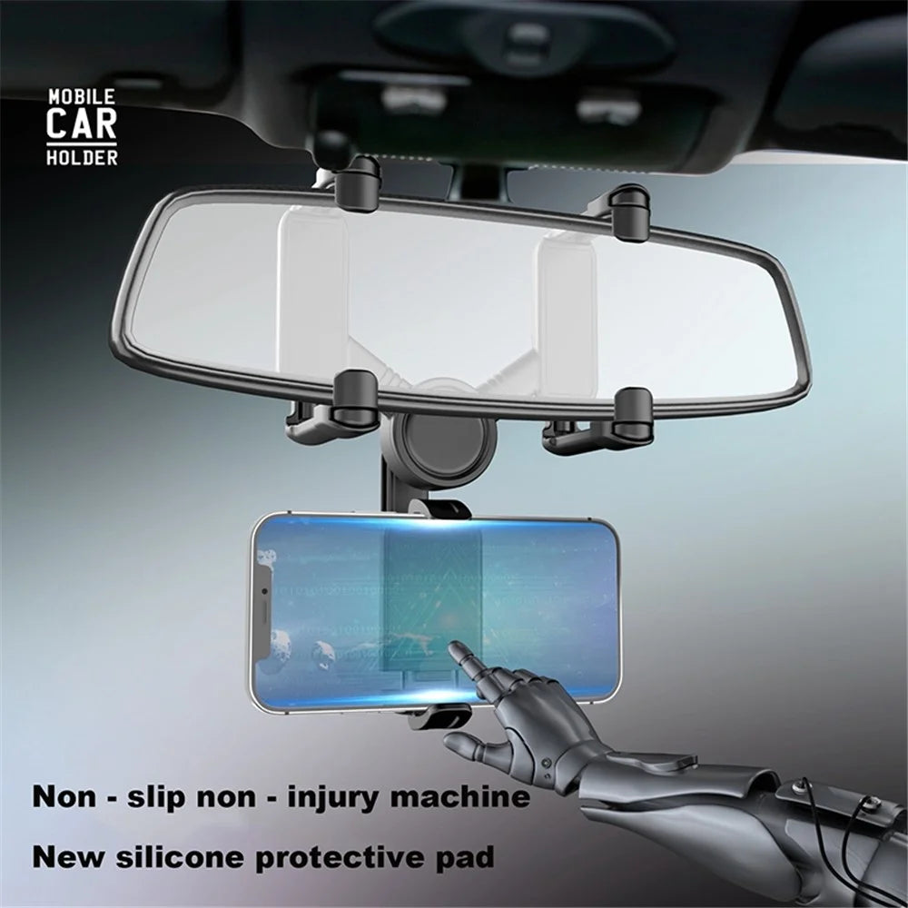 JY-055 Car Rearview Mirror Mobile Phone Stand Navigation Bracket Adjustable Rotation Mobile Phone Holder Mount - Black - 3
