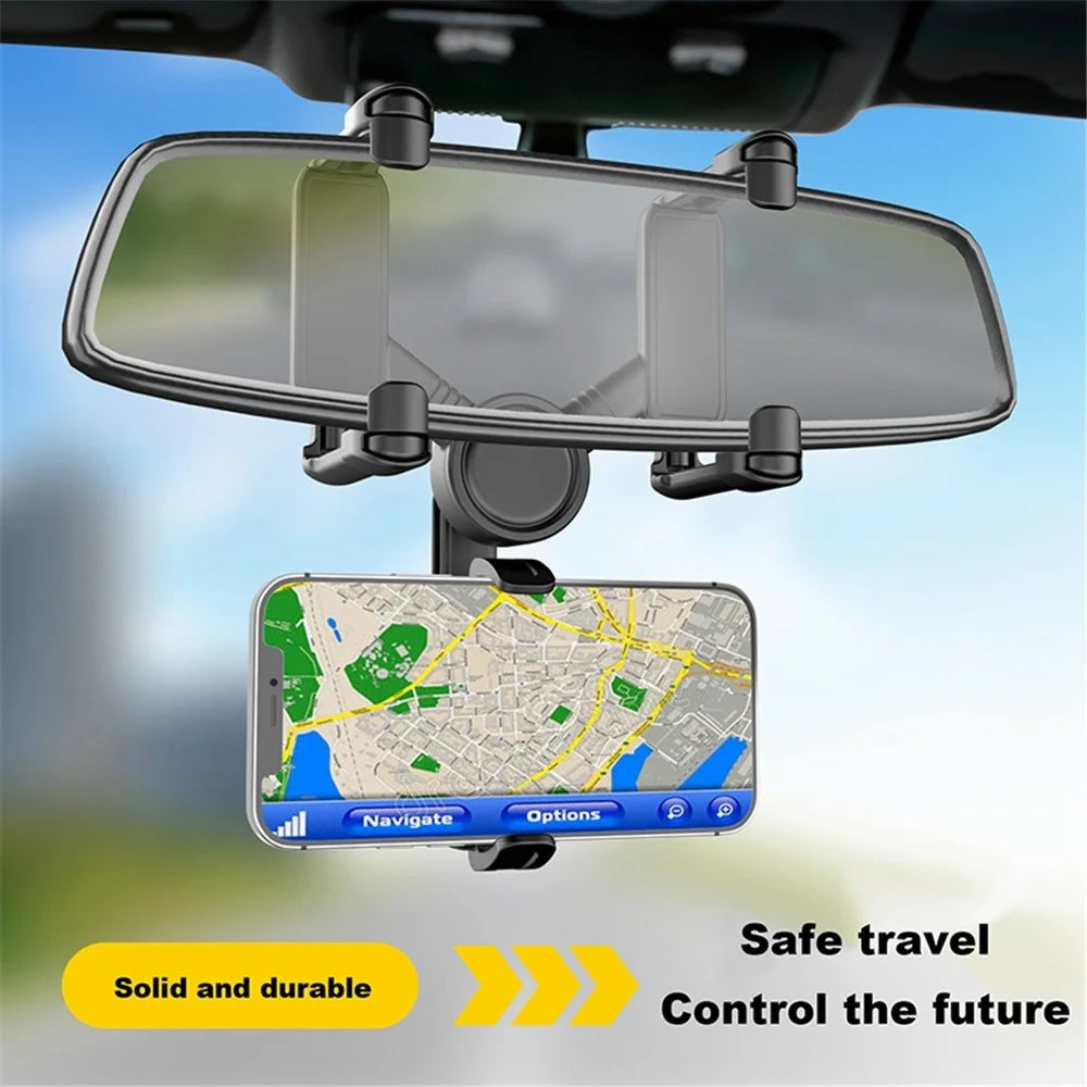 JY-055 Car Rearview Mirror Mobile Phone Stand Navigation Bracket Adjustable Rotation Mobile Phone Holder Mount - Black - 4