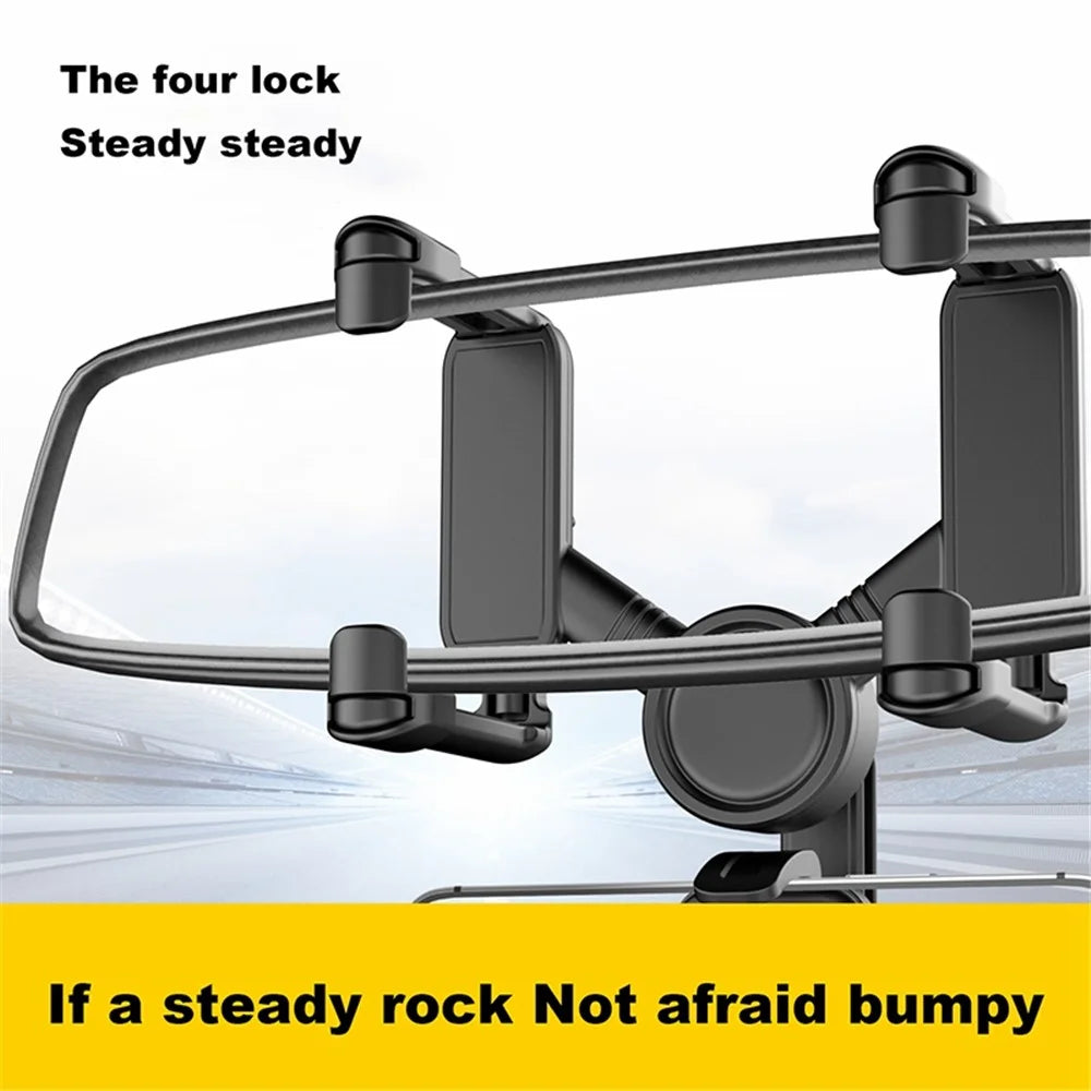 JY-055 Car Rearview Mirror Mobile Phone Stand Navigation Bracket Adjustable Rotation Mobile Phone Holder Mount - Black - 5