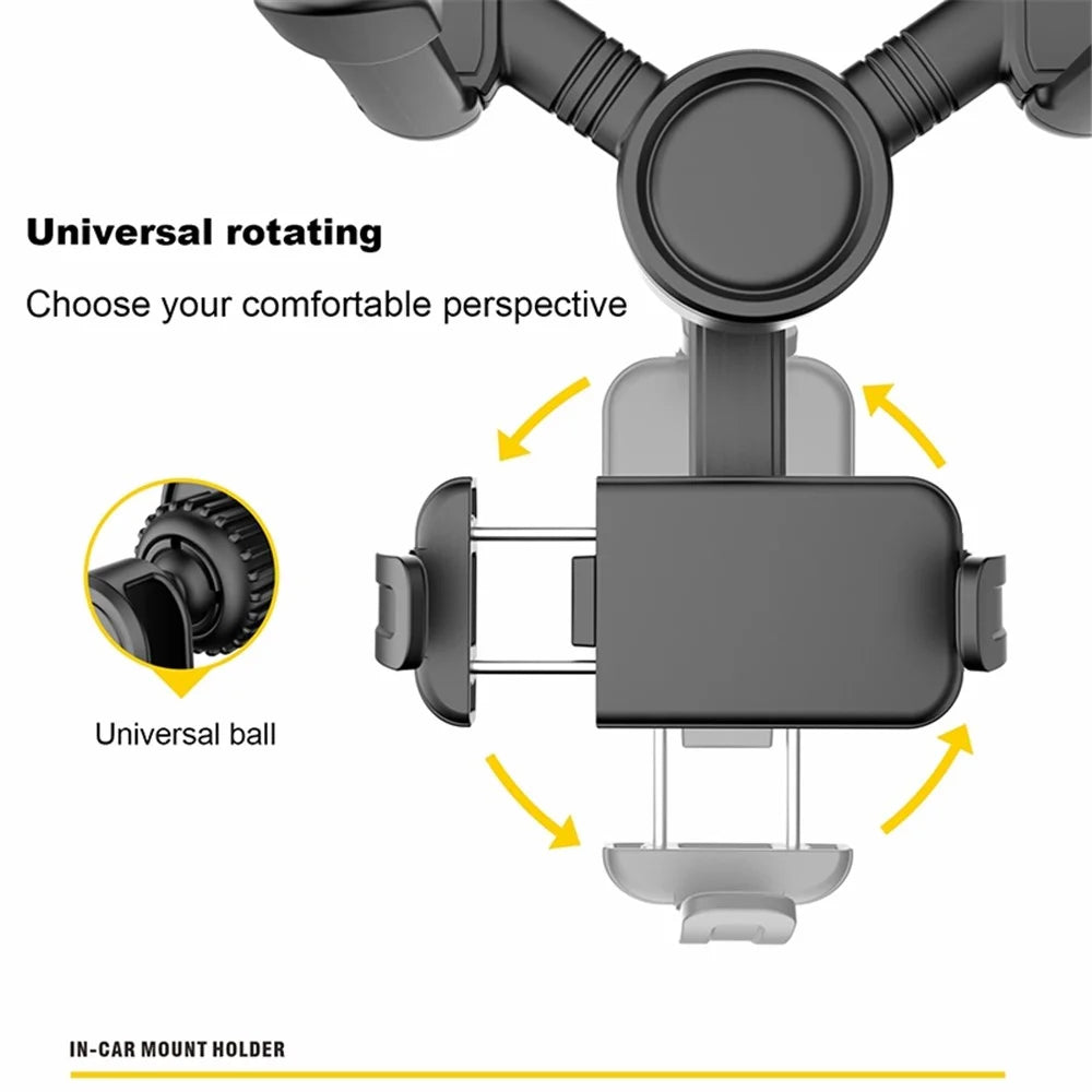 JY-055 Car Rearview Mirror Mobile Phone Stand Navigation Bracket Adjustable Rotation Mobile Phone Holder Mount - Black - 7