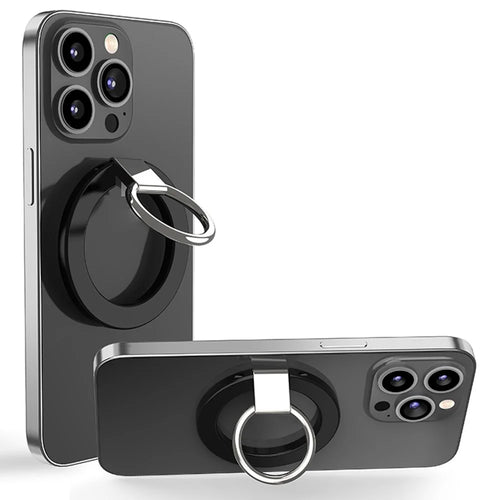 Magnetic Phone Ring Holder Compatible with iPhone 13 / 12 Series Adjustable Finger Ring Grip Stand Support 360-degree Rotating 180-degree Folding - Black - 1