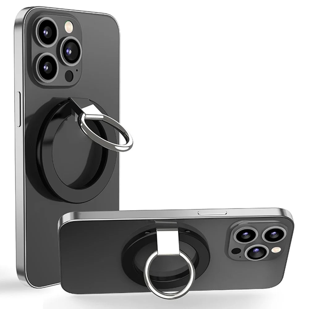 Magnetic Phone Ring Holder Compatible with iPhone 13 / 12 Series Adjustable Finger Ring Grip Stand Support 360-degree Rotating 180-degree Folding - Black - 1
