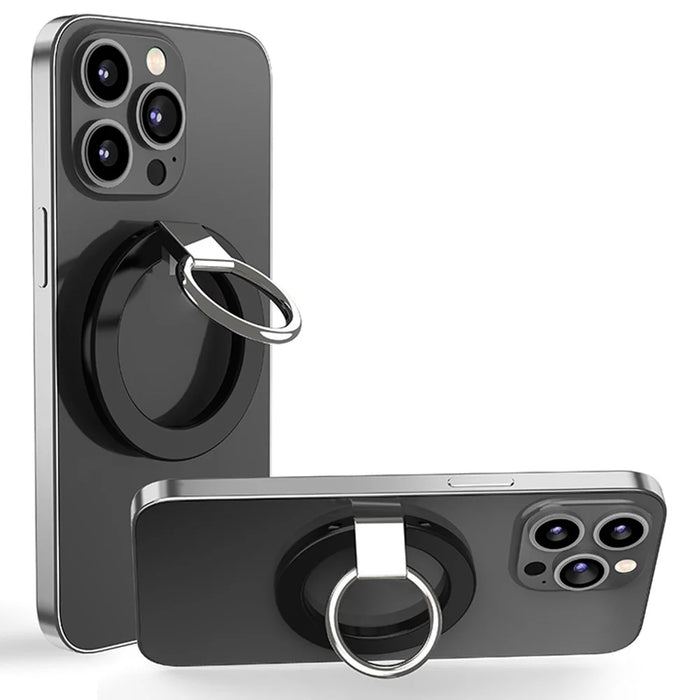 Magnetic Phone Ring Holder Compatible with iPhone 13 / 12 Series Adjustable Finger Ring Grip Stand Support 360-degree Rotating 180-degree Folding - Black - 1