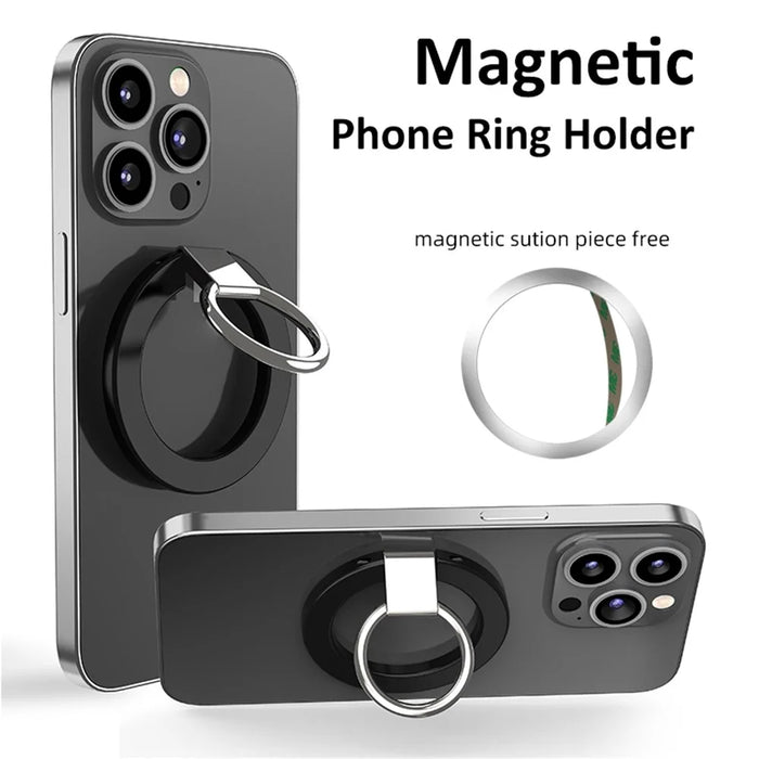 Magnetic Phone Ring Holder Compatible with iPhone 13 / 12 Series Adjustable Finger Ring Grip Stand Support 360-degree Rotating 180-degree Folding - Black - 2